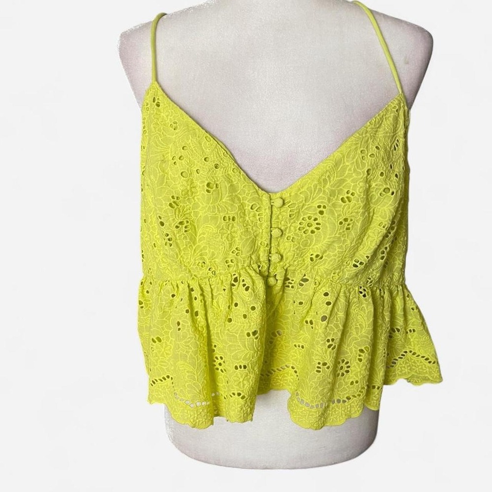 Maeve by Anthropologie Chartreuse Neon Yellow Eyelet Peplum Cami Top Size xl